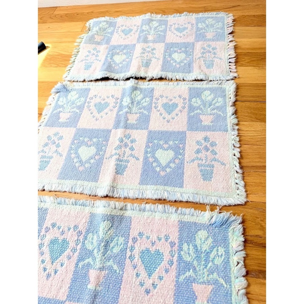 VTG 3 Pastel Heart Floral Placemats Rectangular 2 Sided 1990s Spring Cottagecore - Picture 2 of 15